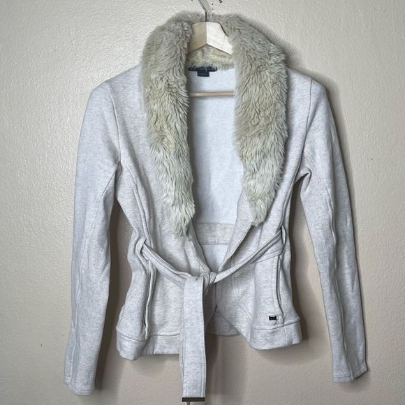 A/X Armani Exchange Sweaters - Armani Exchange Sweater Women's Large Beige Open Front Faux Fur Cardigan Casual